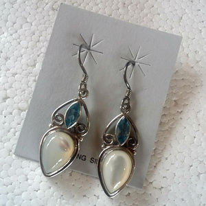 Blue Topaz & Mother of Pearl Sterling Earrings New